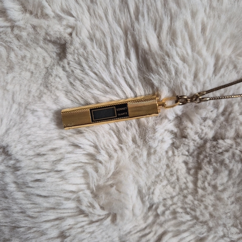 Vintage Sonnet Watch Necklace Interpur LCD Quartz Pendant Gold Tone Streetwear ✨